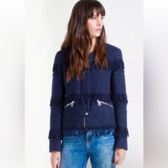 Sandro Frindge Jacket size 2/36 color navy - Picture 2 of 11